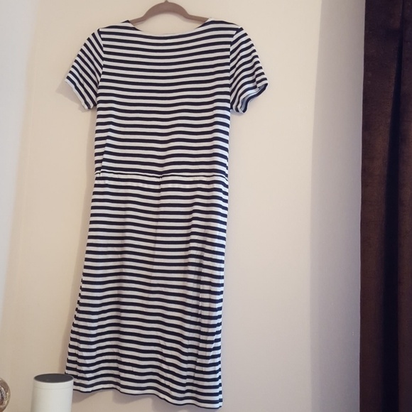 H&M navy striped knee length casual shirt dress with adjustable waistband - Picture 3 of 3